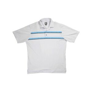 Footjoy Athletic Men's Golf Polo Shirt Short Sleeve White with Blue‎ Stripes XL